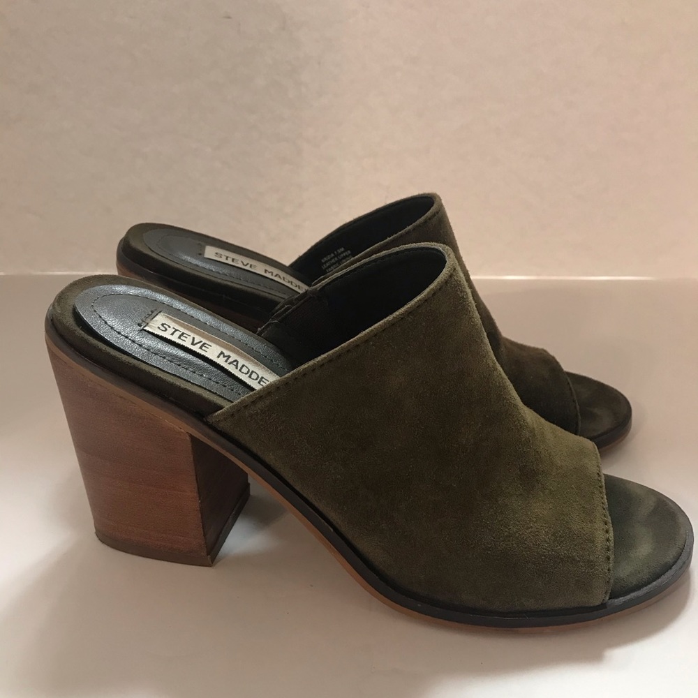 Steve Madden Olive Green Open Toe Mule